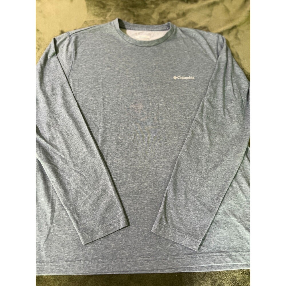 Columbia Graphic Logo Crew Neck Long Sleeve T-Shirt Blue Heathered Men’s Size L